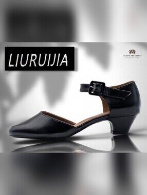 Liuruijia Sz 9.5 Retro-Inspired D'Orsay Comfy Blk TFaux Leather Ankle Strap Pump
